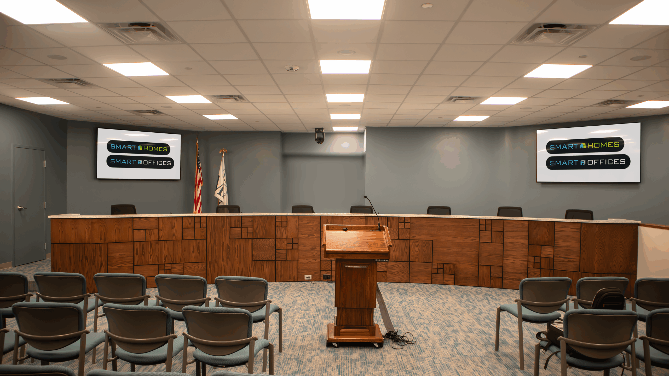 a full view of the Ingham County Courthouse room